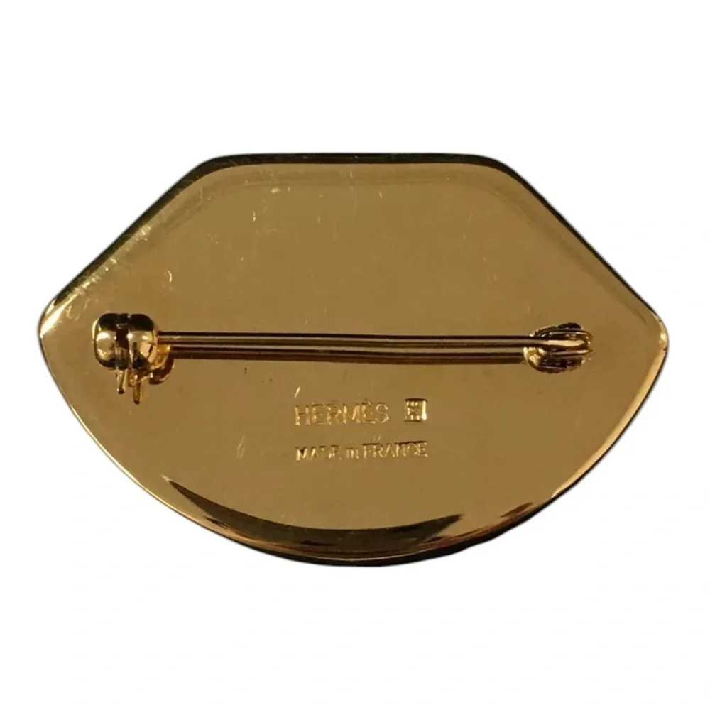 Hermes Vintage Enamel Gold Brooch - Picture 2 of 6